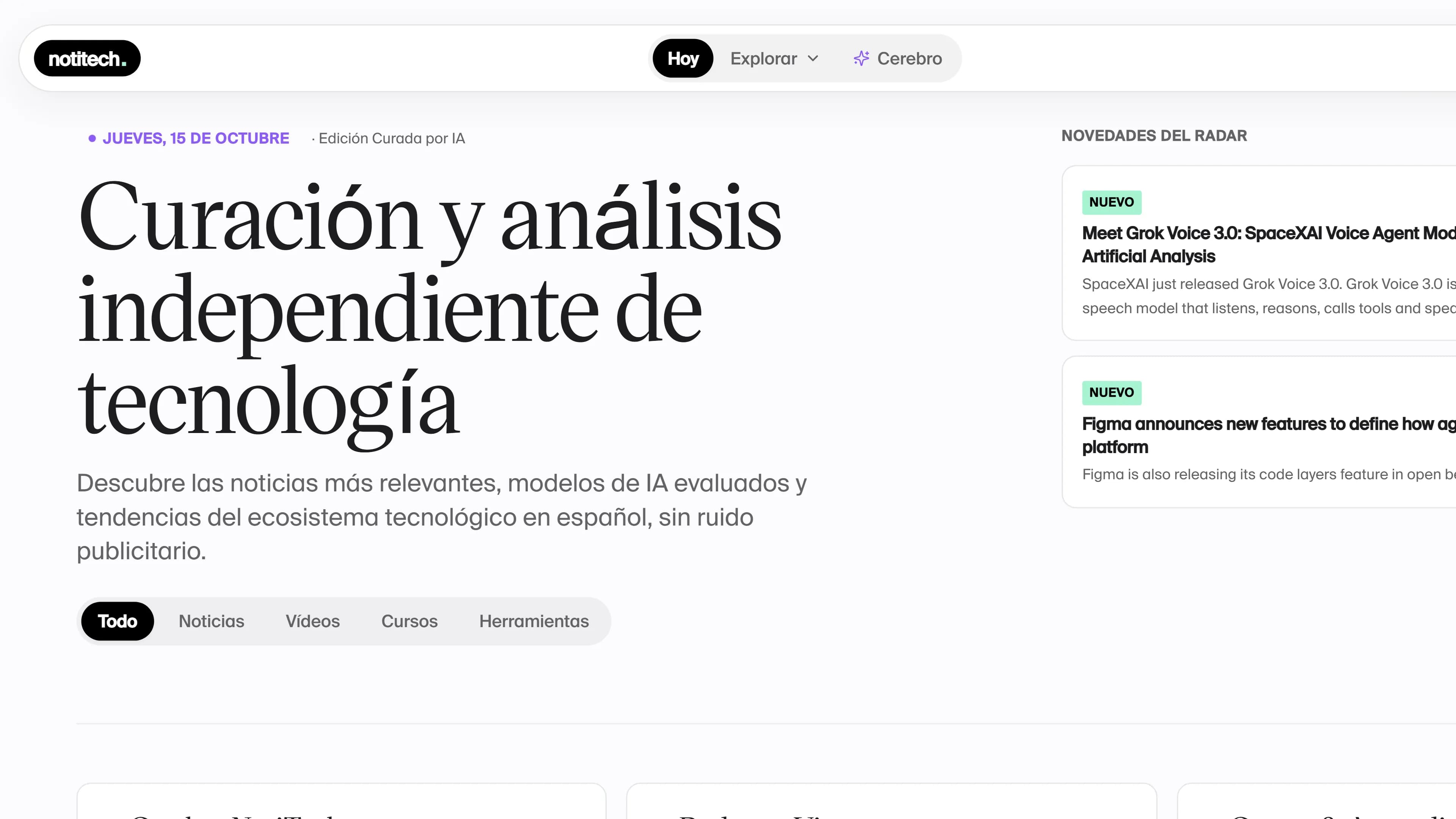 Portada de NotiTech en escritorio, en producción
